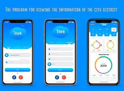 Ux Programm for Information of the City 3dscene app application city app dashboard analytics landingpage langing page lending mobile app onepage sass skeuomorph town ui ux webdesign