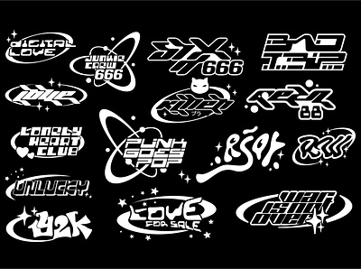 Y2k Logo Pack Volume 1 branding design graphic design illustration logo streetwear logo typography y2k logo