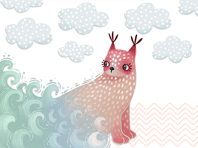 Wave Lynx animal art book illustrations children clouds dots illustration illustrator kidillustrations lynx ocean wave