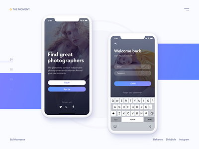 The moment app_Login page app app design colorful design login page photographer product design purple sign up page social app ui ux