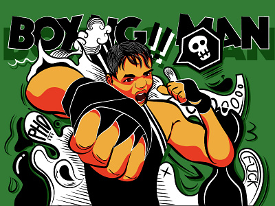 Boxing Man boy branding collage creativity decorative design game green illustration illustrator logo vector