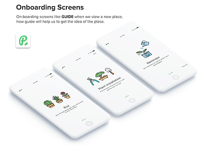On-boarding screens app green icons ios minimal onboarding plante ui ux