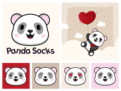 Panda Socks Logo Design ballon branding cute graphic design heart illustration instagram logo online packing panda pink shop social socks sticker vector