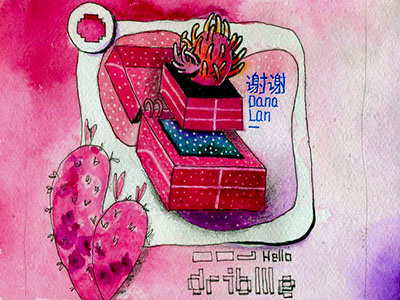 0081 1shot art cactus handdrawn illustration painting pink purple watercolor white