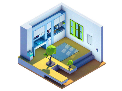 Cinema 4d isometric room illustration 01