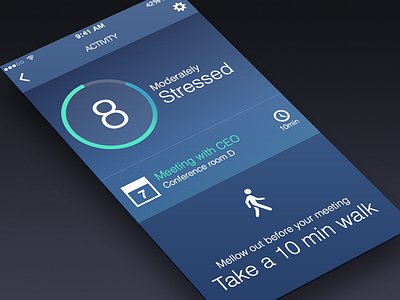 Stress app screen app blue calendar flat gradient graph icons metrics screen stress ui ux