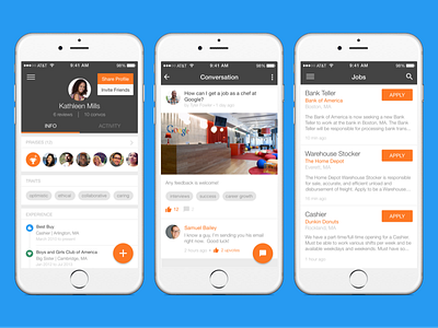 Jobcase for iOS company design fab feed ios jobs material mobile mockup profile screens tags