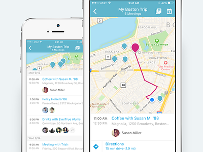 Itinerary view on mobile avatar date directions google ios itinerary map meeting mobile time ui ux