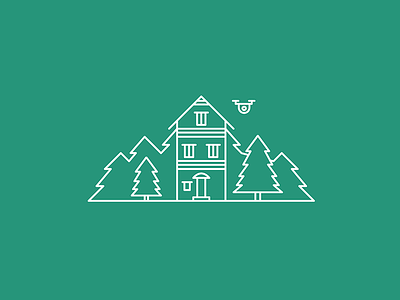 The Compound barn drone forest house illustration line outdoors vector