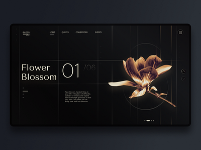 Flower Blossom | Landing page beautiful concept contrast dark theme design floral flower gold golden kate landing landing page photoshop style ui uiux ux webdesign