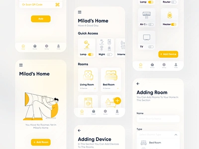 Smart Home Application 🏡 app color design figma flat home iconly illustration iran material material ui materialdesign persian smart smarthome ui ux yellow