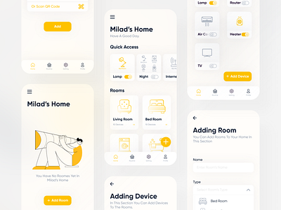 Smart Home Application 🏡 app color design figma flat home iconly illustration iran material material ui materialdesign persian smart smarthome ui ux yellow
