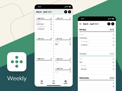 Weekly - Task manager Mobile App for iOS and Android android app figma ios manager planners task ui ux