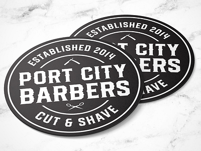Port City Barbers barber barbershop coaster coasters logo logos