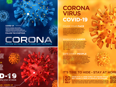 Coronavirus Covid-19 Flyers 3d bacteria corona coronavirus covid-19 epidemic flyer illustration medicine outbreak pandemic poster print quarantine template virus