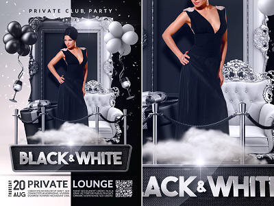 Black & White Flyer Template black and white club drinks flyer girl glamorous ladies ladies night ladies night out lounge luxury night nightclub nightlife