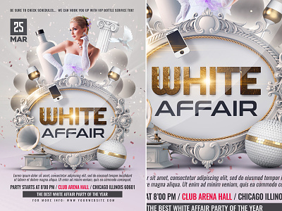 White Affair Flyer Template affair after work anniversary bash birthday club drinks girls night out invitation ladies night nightclub party poster template white affair