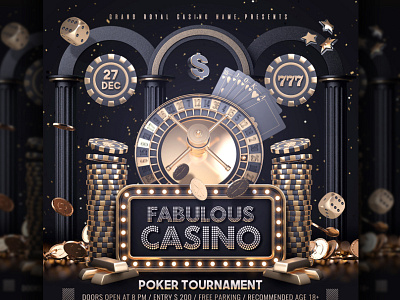 Golden Casino Template black blackjack casino casino flyer casino night challenge chips club dice dollar flyer gamble gambling poster template