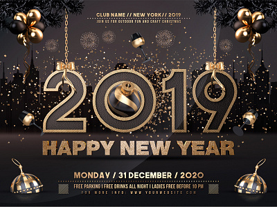 New Year Flyer anniversary black and gold celebration christmas party countdown design elegant eve event flyer invitation luxury luxury new year merry christmas new year new year 2019 new year bash new year countdown new year flyer