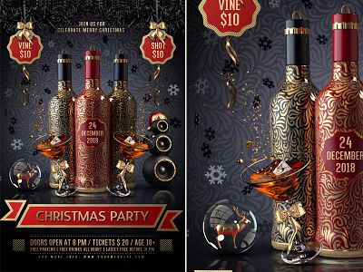Christmas Drinks Party Flyer after party anniversary bar bottles card christmas christmas bash christmas drinks christmas event christmas flyer christmas party cocktail drinks drinks party invitation invite modern new year party ornaments santa fest