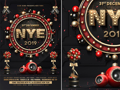 New Years Eve Flyer celebration christmas party club flyer december decoration flyer gold happy holidays merry christmas music new year new year bash new year flyer new years eve nightclub nye party poster vip