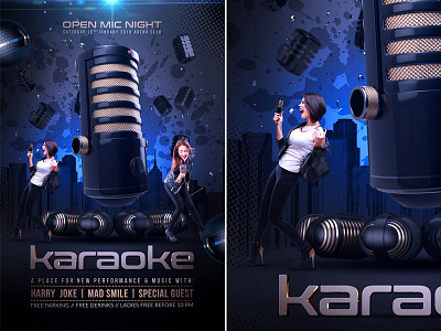 Karaoke Party Flyer club party flyer dance event flyer flyer template karaoke karaoke flyer karaoke night karaoke party karaoke poster live mic microphone music open mic party sing singer stage template