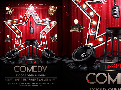 Comedy Flyer Template actor bash club comedy comedy night comedy show curtain dj event flyer hits karaoke ladies laugh laughing show singer singing stage stand up comedy