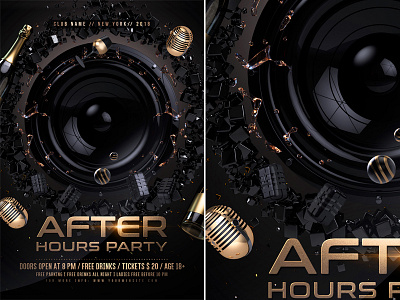 After Hours Party Flyer Template after party after work bar bash birthday black out club dance dj drinks event flyer music party nightclub party relax sound speakers template weekend party