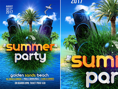 Summer Party Flyer beach beach party club coast disco flyer hawaii hits hot island music palm tree party poster shine summer summer bash summer hits summer party summer sounds