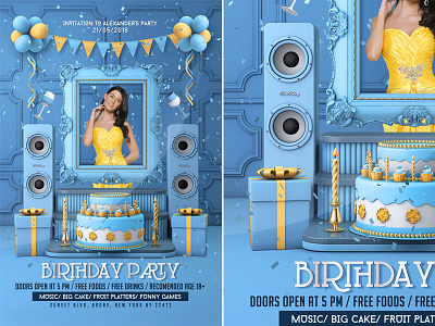 Birthday Party Flyer anniversary balloon bash birthday birthday cack birthday flyer birthday invitation birthday party blue celebration children club event family invitation music party poster private party template