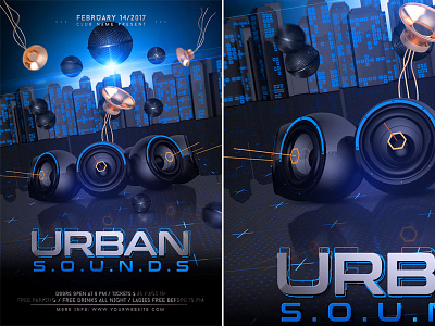 Urban Sounds Flyer Template bar city club drum bass electro event electro house flyer flyer hip hop modern music nightclub party party flyer poster sound speakers techno urban urban event urban festival