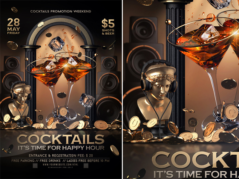 Happy Hour Cocktails Flyer by Rembassio_Rojansson on Dribbble
