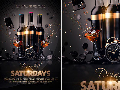 Drinks Saturdays after work alcohol bash bottle celebration club cocktail drinks flyer drunk flyer happy hour nightclub party poster promotion saturday superb template vodka whiskey