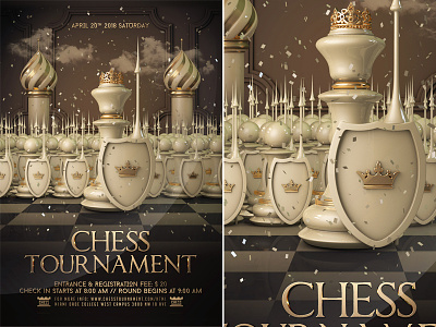 Chess Tournament Flyer board board game championship check mate chess chess board chess tournament chessmaster flyer game gold king pawn queen royal sport table games template tournament tower