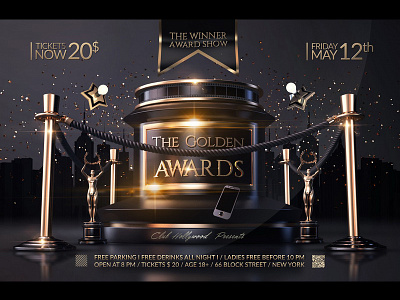 Golden Awards Flyer anniversary award celebrate celebration deluxe exclusive flyer gala glamour globe golden golden awards golden night invitation luxury movie awards oscar template world world awards