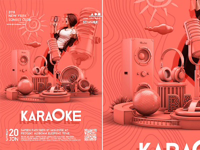Summer Karaoke Party Poster bash club flyer karaoke karaoke flyer mic microphone music open mic party poster sing stage star summer template