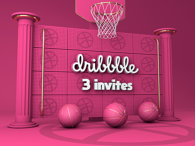 Dribble Invite 3d basketball dribbble event hello hello world invitation invite invite friends logo