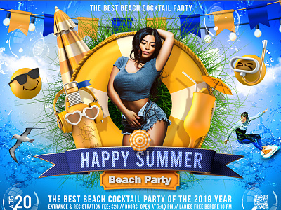 Summer Party Flyer bar beach beach party bikini nightclub poster summer summer beach surfing template tropical vacation water yellow