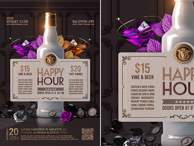 Happy Hour Poster bash club event flyer happy hour luxury modern nightclub party poster template