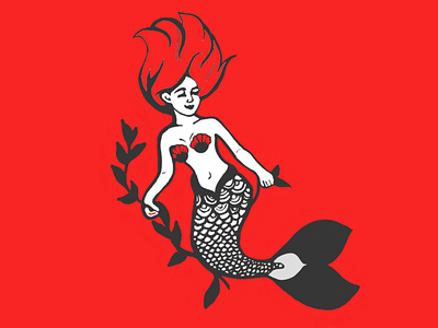 RED MERMAID branding illustration logo mermaid print design red hair siren