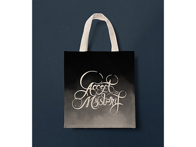 A.T.M 🔮CANVAS BAG accept the mystery bag mockup black and white canvas bag lettering mockup mystery texturized tote bag typography