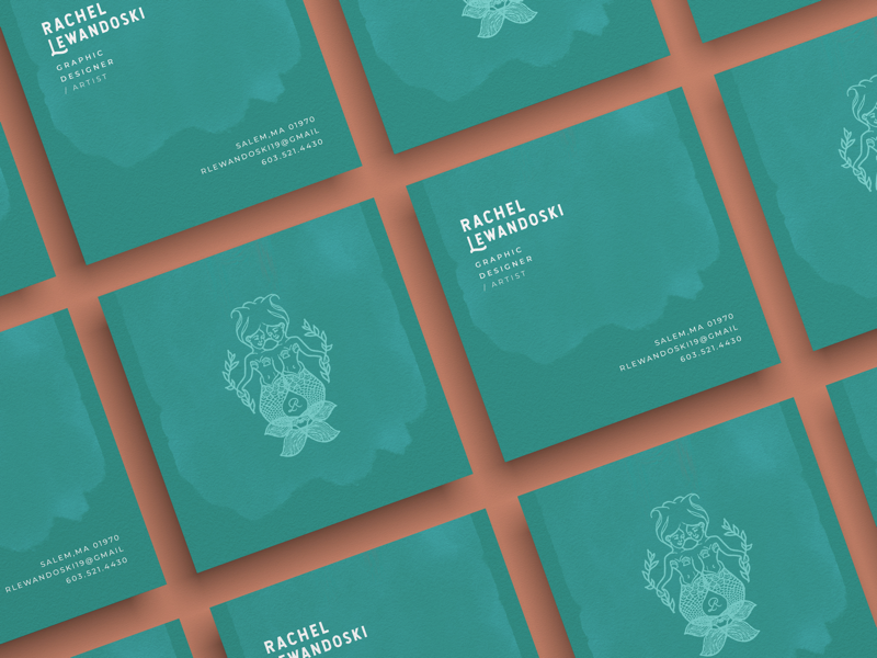 Square Business Card mockup illustration branding mermaid graphic design business cards