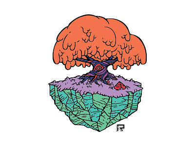 Tree of Solitude art design digital drawing enamel pins enamelpin fantasy floating island illustration linework melting tree