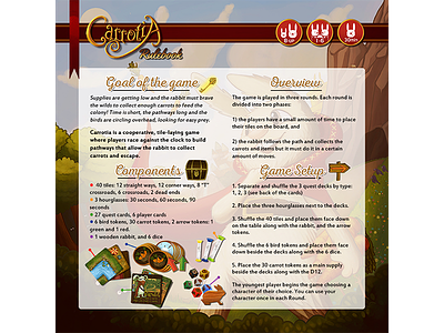 Carrotia Rulebook board game boardgame design graphic design icon illustration layout rule book rulebook