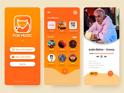 Fox Music App UI 2019 2020 app design app ui buttons colorful design ios light material minimal mobile ui music music player play trendy ui uidesign ulux ux