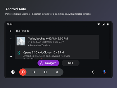Android Auto - Pane template parking app android auto android automotive os automotive automotive design system hmi navigation ui