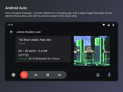 Android Auto - Pane template charging app android auto android automotive os automotive automotive design system hmi navigation ui ux