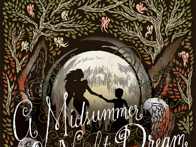 Midsummer Night's Dream v.2 forest illustration ink moon silhouette theatre