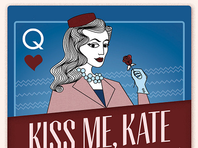 Kiss Me, Kate card hearts illustration playing card queen retro vector