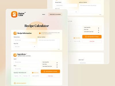 Recipe Calculator calculator homepage recipe ui ux web webdesign